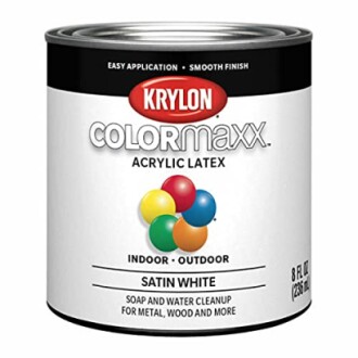 Krylon ColorMaxx acrylic latex paint can in satin white.