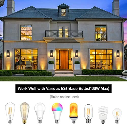 Modern house with various E26 base bulbs displayed below.