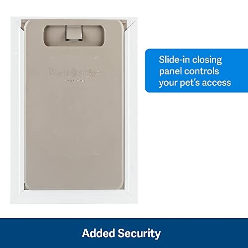 Pet door with slide-in closing panel for added security.